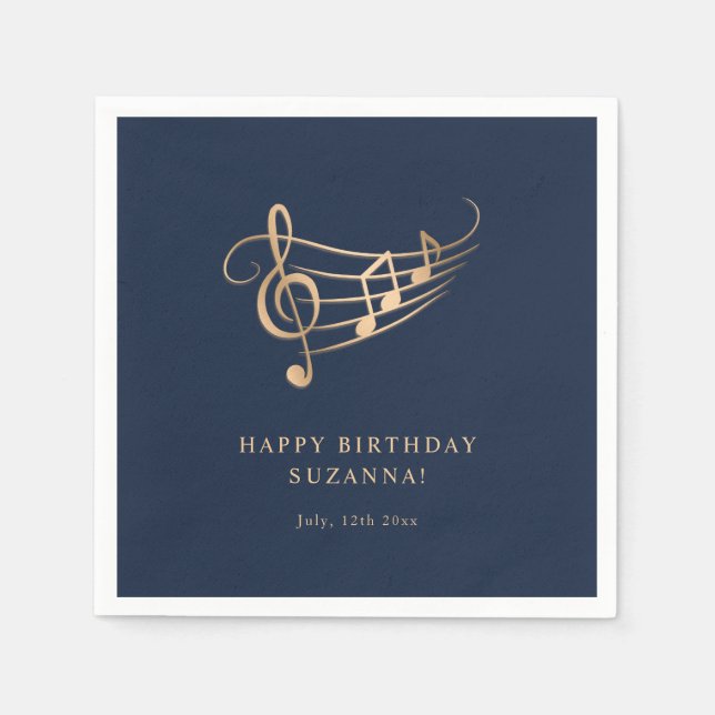 Happy Birthday Gold Music Notes Elegant Napkin (Front)
