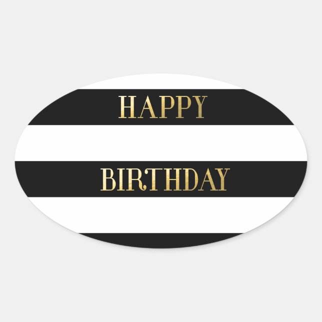 Happy Birthday Gold Oval Sticker (Front)