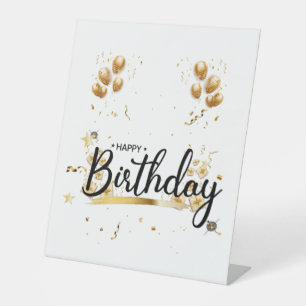 Happy Birthday Gold Pedestal Sign