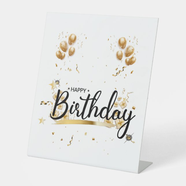 Happy Birthday Gold Pedestal Sign (Front)
