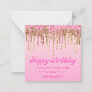 happy birthday gold pink dripping glitters retro card