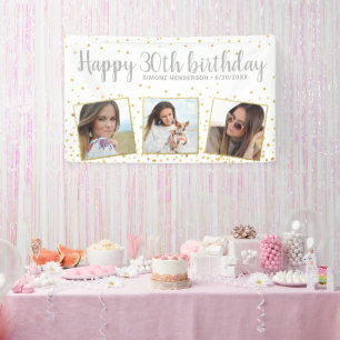 Happy Birthday Gold Silver Photos Any Year Custom Banner