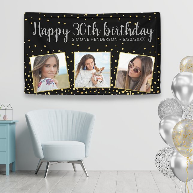Happy Birthday Gold Silver Photos Any Year Custom Banner (Creator Uploaded)
