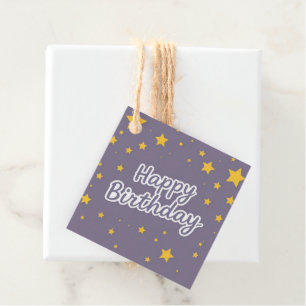 Happy Birthday Gold Stars on Blue Favour Tags