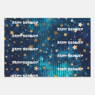 Happy Birthday! Gold Stars Wrapping Paper Sheet