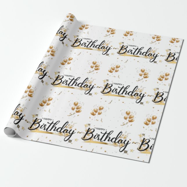 Happy Birthday Gold Wrapping Paper (Unrolled)