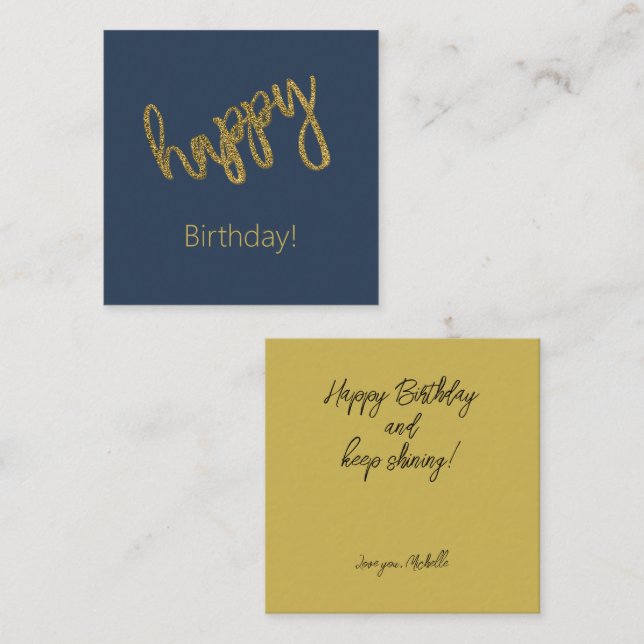 Happy Birthday Golden Glitter Custom Name Card (Front/Back)