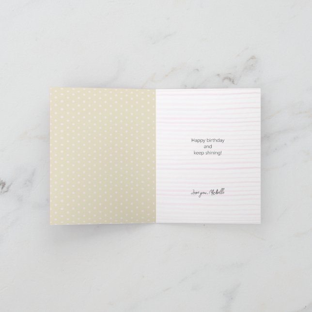 Happy Birthday Golden Glitter Custom Name Note Card (Inside)