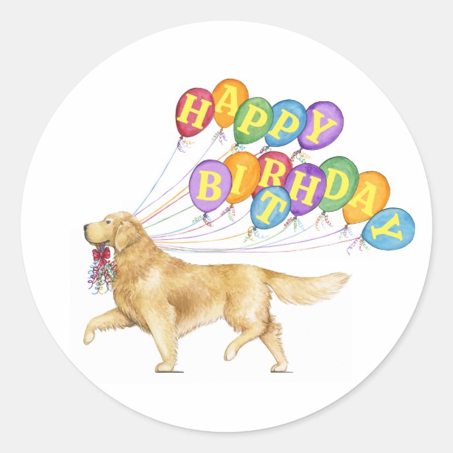 Happy Birthday Golden Retriever Classic Round Sticker (Front)