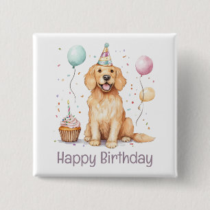 Happy Birthday Golden Retriever Dog 15 Cm Square Badge