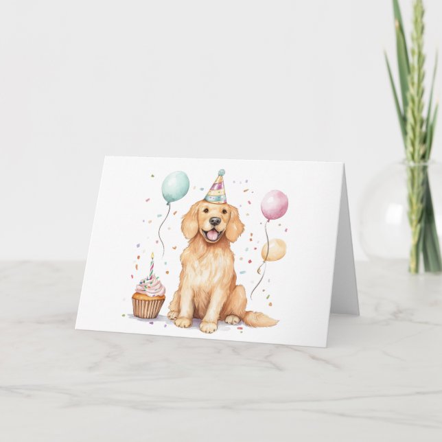 Happy Birthday Golden Retriever Dog Card (Front)