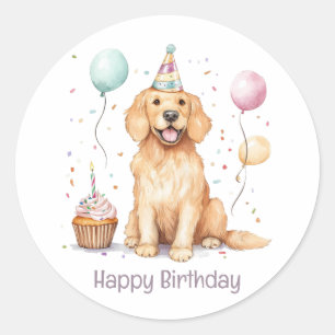 Happy Birthday Golden Retriever Dog Classic Round Sticker