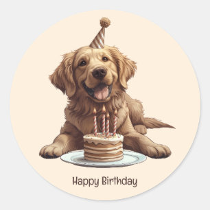 Happy Birthday Golden Retriever Dog Classic Round Sticker
