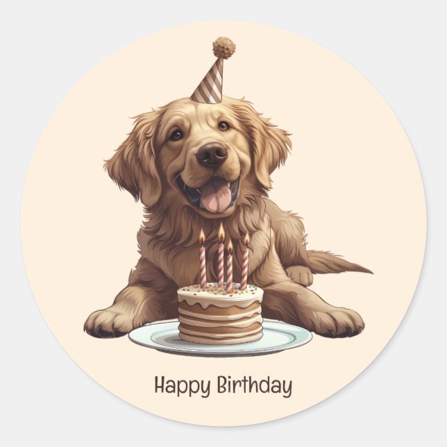 Happy Birthday Golden Retriever Dog Classic Round Sticker (Front)