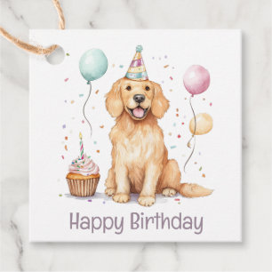 Happy Birthday Golden Retriever Dog Favour Tags