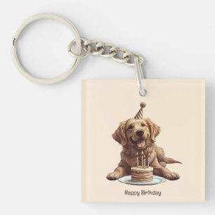 Happy Birthday Golden Retriever Dog Key Ring
