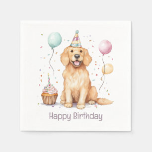 Happy Birthday Golden Retriever Dog Napkin