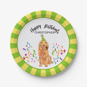 Happy Birthday Golden Retriever  Dog  Party Paper Plate