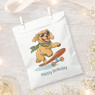 Happy Birthday Golden Retriever Dog Skateboarding Favour Bags