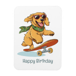 Happy Birthday Golden Retriever Dog Skateboarding Magnet
