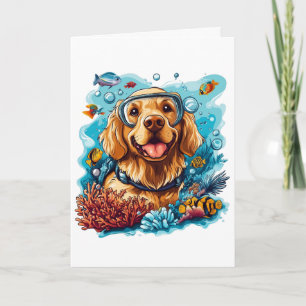 Happy Birthday Golden Retriever Dog Snorkelling Card