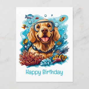 Happy Birthday Golden Retriever Dog Snorkelling Postcard