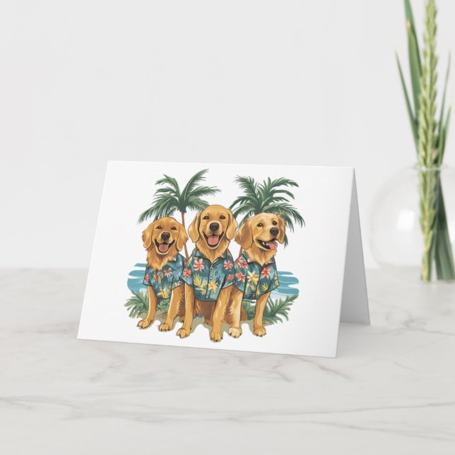Happy Birthday Golden Retriever Dogs Hawaiian Card (Front)