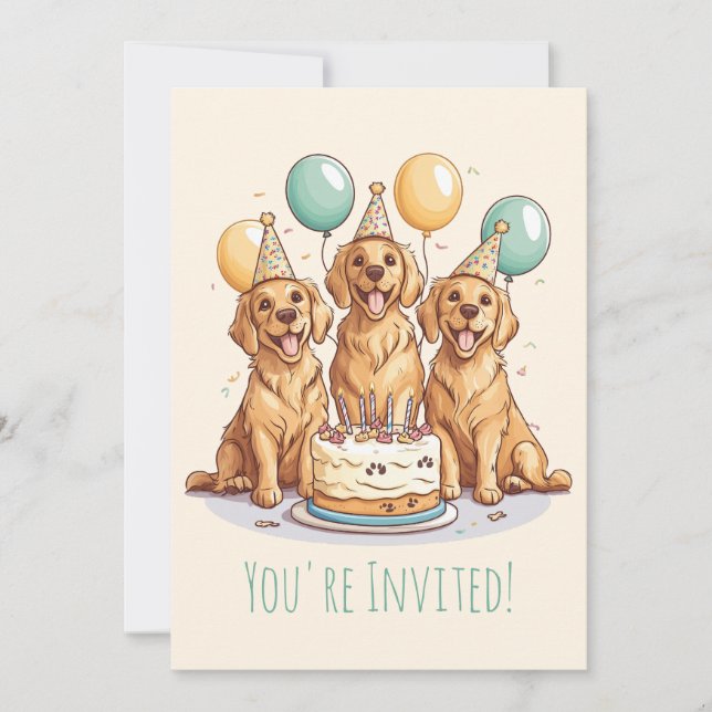 Happy Birthday Golden Retriever Dogs Invitation (Front)