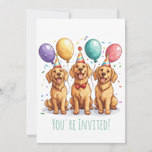 Happy Birthday Golden Retriever Dogs Invitation