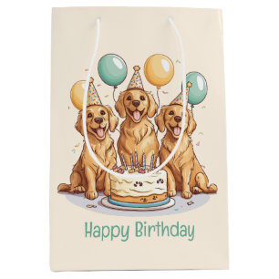 Happy Birthday Golden Retriever Dogs Medium Gift Bag