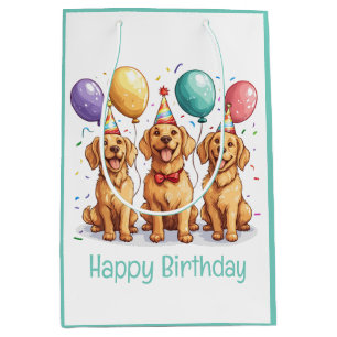 Happy Birthday Golden Retriever Dogs Medium Gift Bag