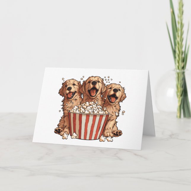 Happy Birthday Golden Retriever Dogs Movie Popcorn Card (Front)