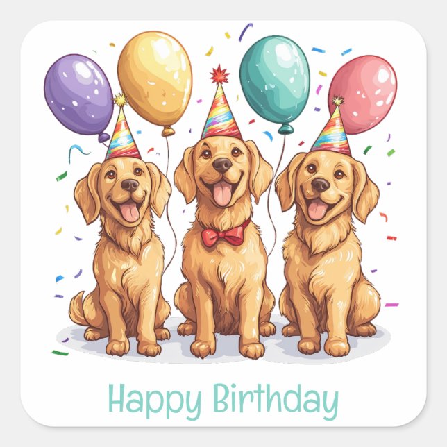 Happy Birthday Golden Retriever Dogs Square Sticker (Front)