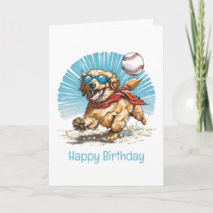 Happy Birthday Golden Retriever Playing Baseball Card