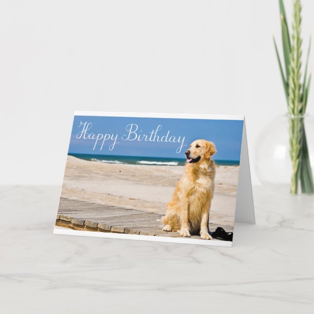 Happy Birthday Golden Retriever Puppy Dog Card (Front)