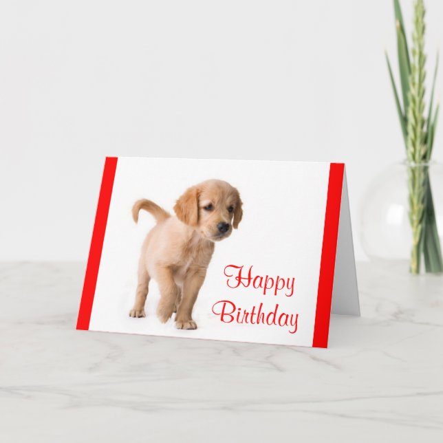 Happy Birthday Golden Retriever Puppy Dog Card (Front)