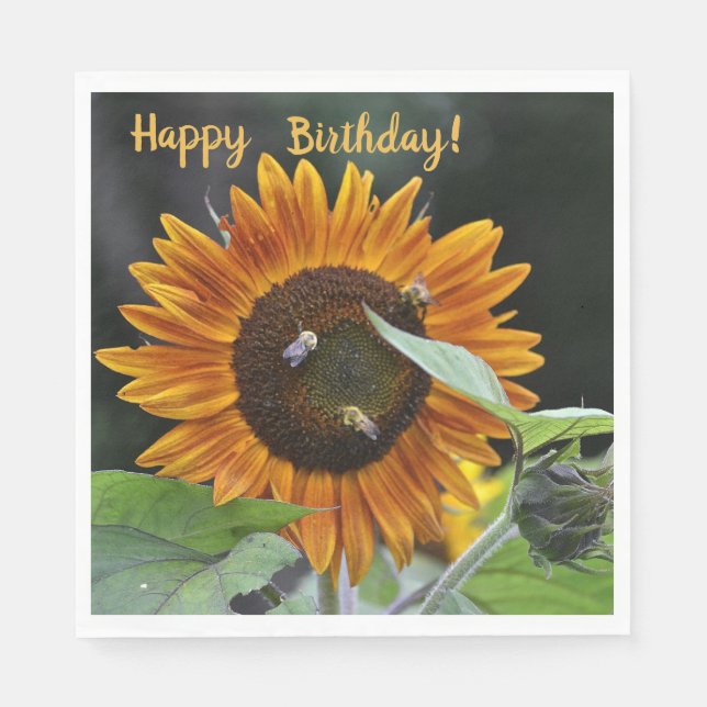 Happy Birthday Golden Sunflower Napkin (Front)