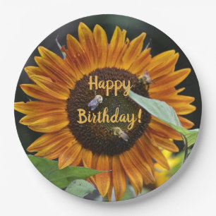 Happy Birthday Golden Sunflower Paper Plate