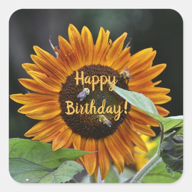 Happy Birthday Golden Sunflower Square Sticker (Front)