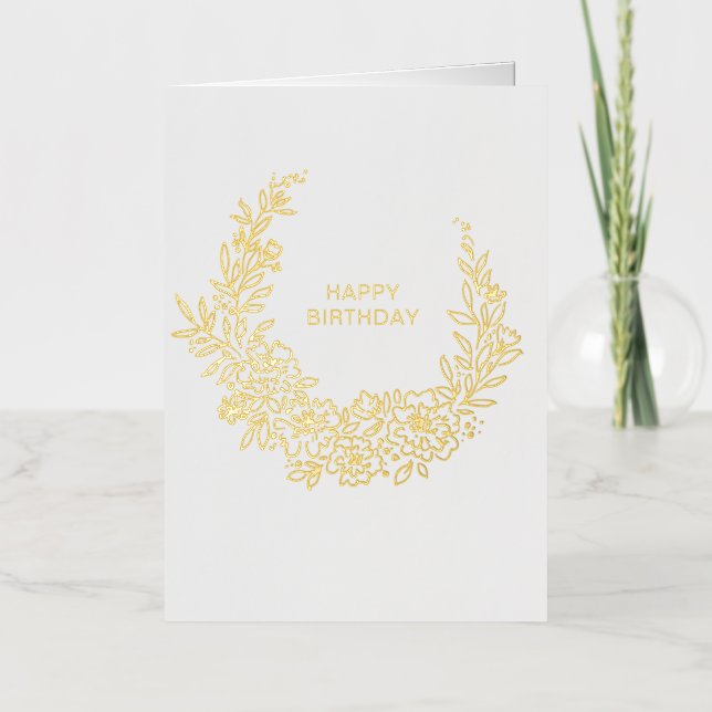 Happy Birthday Golden Wreath Foil Greeting Card (Front)