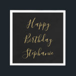 Happy Birthday Golden Yellow Custom Name Monogram Napkin<br><div class="desc">Designed with golden yellow text templates for "Happy Birthday" message and custom name which you may edit to customise. You may also change background colour or text colour as you wish.</div>