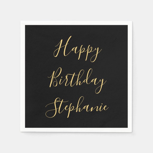 Happy Birthday Golden Yellow Custom Name Monogram Napkin (Front)