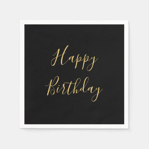 Happy Birthday Golden Yellow Custom Text Black Napkin