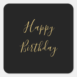 Happy Birthday Golden Yellow Custom Text Black Square Sticker