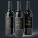 Happy Birthday Golden Yellow Custom Text Black Wine Label<br><div class="desc">Designed with golden yellow text template for "Happy Birthday" message which you may edit to customise and also custom colour background!</div>