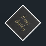 Happy Birthday Golden Yellow Text Black Custom  Napkin<br><div class="desc">Designed with golden yellow text template for "Happy Birthday" message which you may edit to customise and also custom colour background!</div>