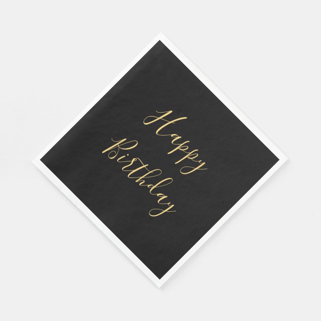 Happy Birthday Golden Yellow Text Black Custom  Napkin (Corner)