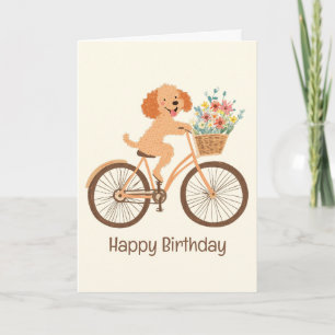 Happy Birthday Goldendoodle Dog Biking Spring Card
