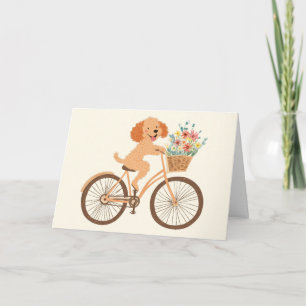 Happy Birthday Goldendoodle Dog Biking Spring Card