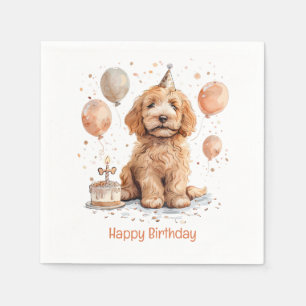 Happy Birthday Goldendoodle Dog Birthday Cake Napkin